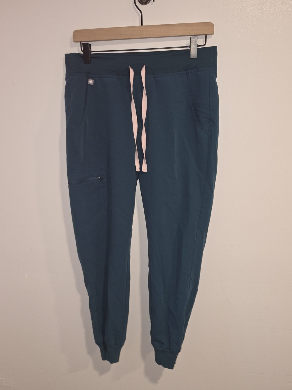 FIGS Zamora Caribbean Blue Jogger Scrub Pants Light Pink Drawstring Women's SZ S